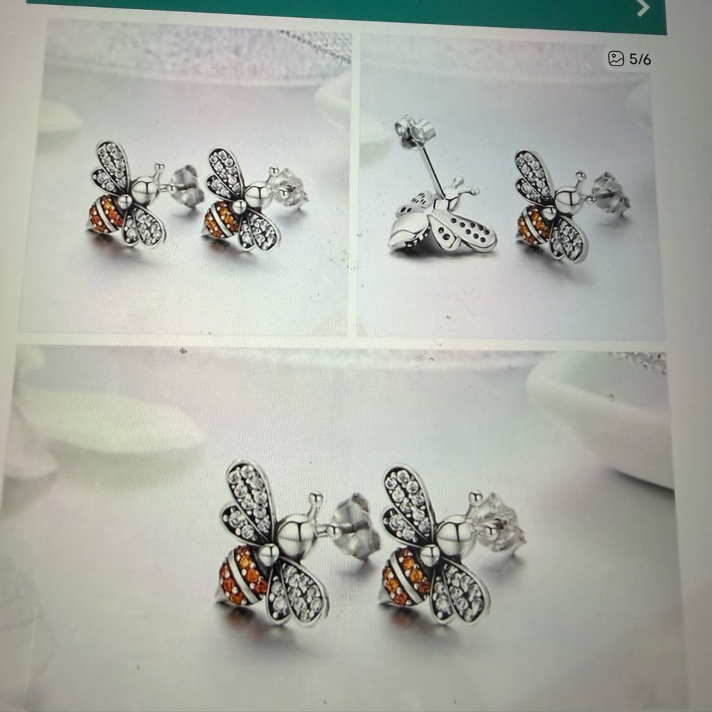 Sterling Silver Bee Earrings with Orange and Silver Accents - Picture 5 of 5